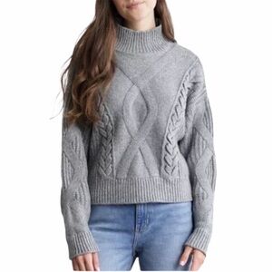 Elizabeth and James Grey Boxy Cable Knit Turtleneck Sweater